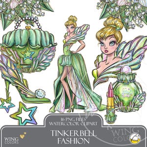 Akvarell Pixie Modeskiss Clipart - Handmålad Grön Fe, Vårskog Pixie Prinsessa Sublimeringsdesigner
