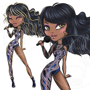 African-american super star singer girl. Digital clipart PNG. Glamour beautiful girls. Digital art, sublimation print, hand painted graphic image 9