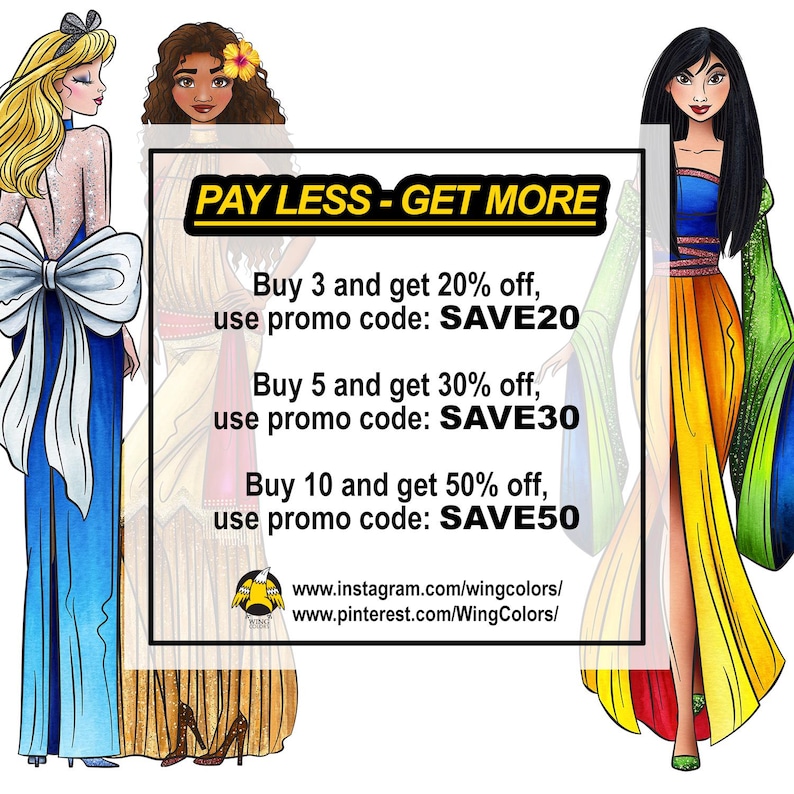 Evening Fashion Princess Watercolor Clip Art. Modern Princesses Fashion