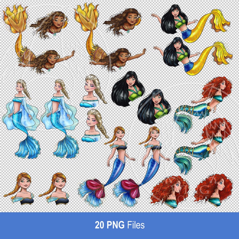 Watercolor Ocean Princesses clipart. Beautiful siren. Mermaid Princesses fantasy art. Digital print, printable art hand painted graphic, PNG image 3