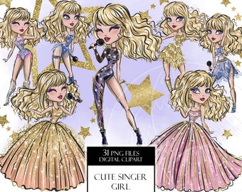 Super star singer girl digital clipart PNG. The most popular singer princess. Digital printable art, sublimation print, hand painted graphic