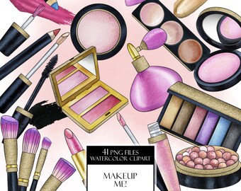 Makeup me PNG! Watercolor cosmetic clipart. Set for makeup blog. Beauty routine. Sexy Woman beauty. Digital print, hand painted graphic