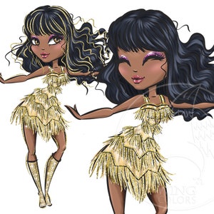African-american super star singer girl. Digital clipart PNG. Glamour beautiful girls. Digital art, sublimation print, hand painted graphic image 5