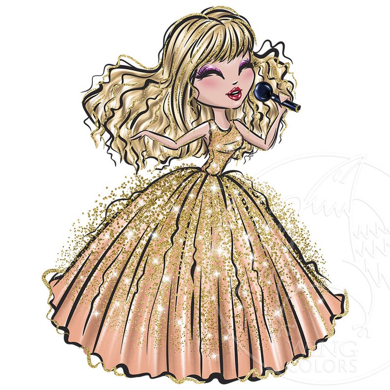 Super star singer girl digital clipart PNG. The most popular singer princess. Digital printable art, sublimation print, hand painted graphic image 4