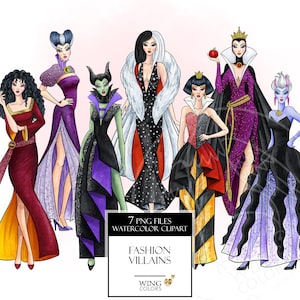 Clipart aquarelle reine de la mode méchante. Glamour, luxe, conte de fées, dame, main, dessiné, haute couture, mode, illustration Clipart
