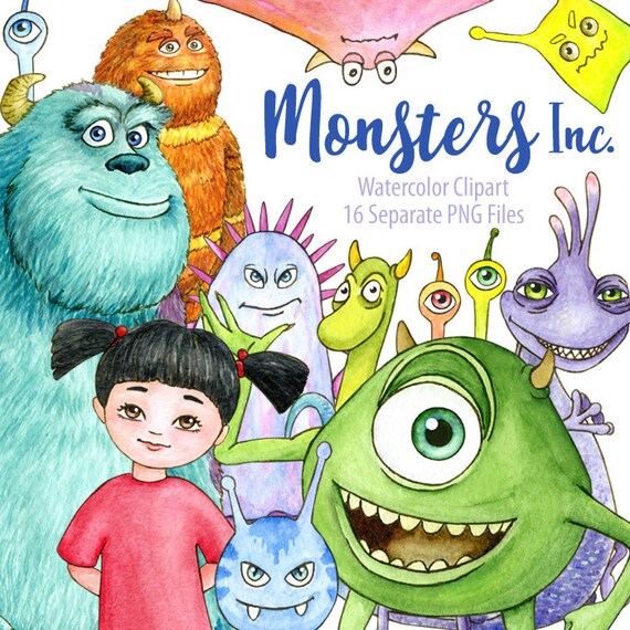 Watercolor Monsters Inc Clipart James Sullivan Mike Wazowski Digital Prints Printable Art Kids Room Decor Hand Painted Graphic Png