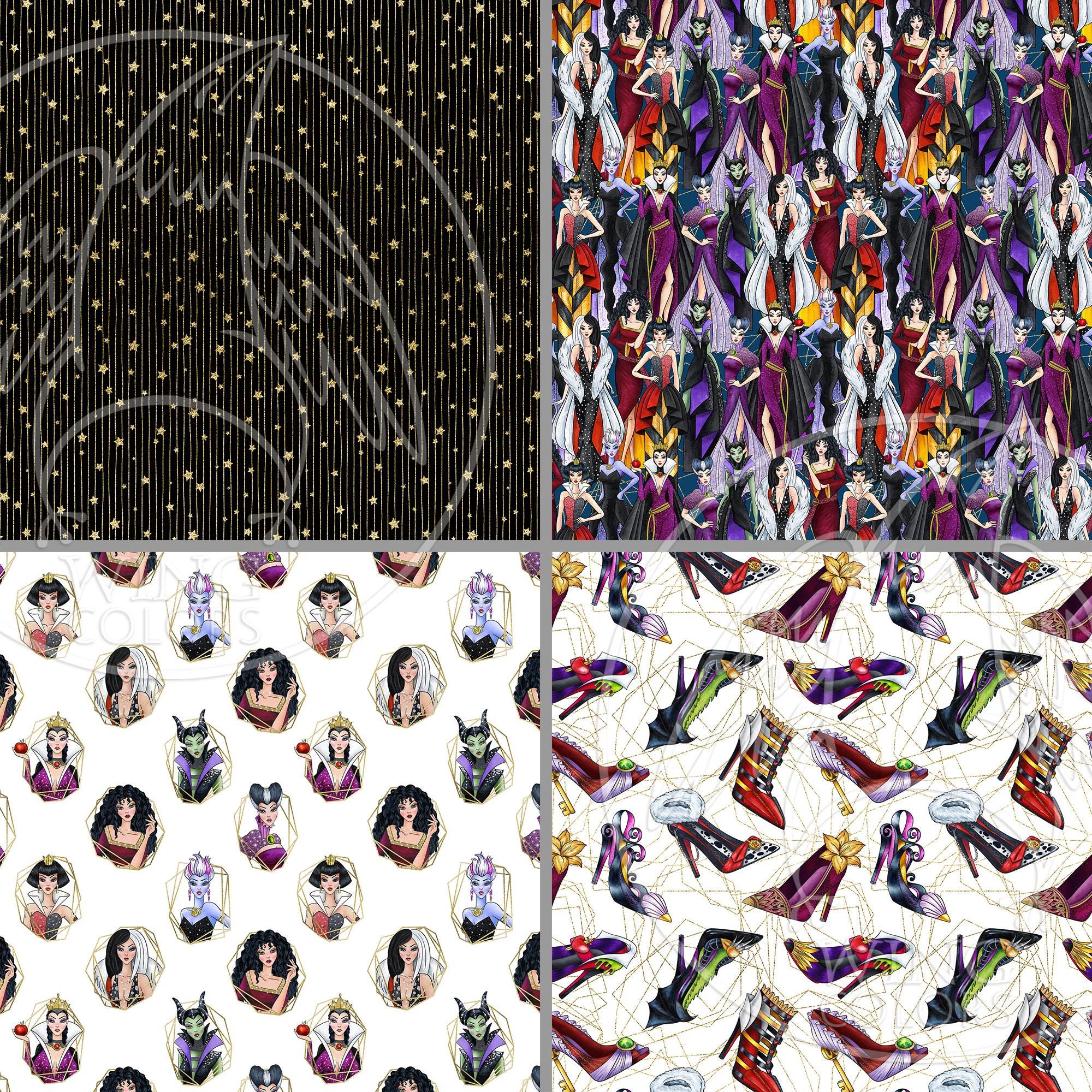 Watercolor Fashion Villains Seamless Patterns: Hand-drawn Evil Gothic ...