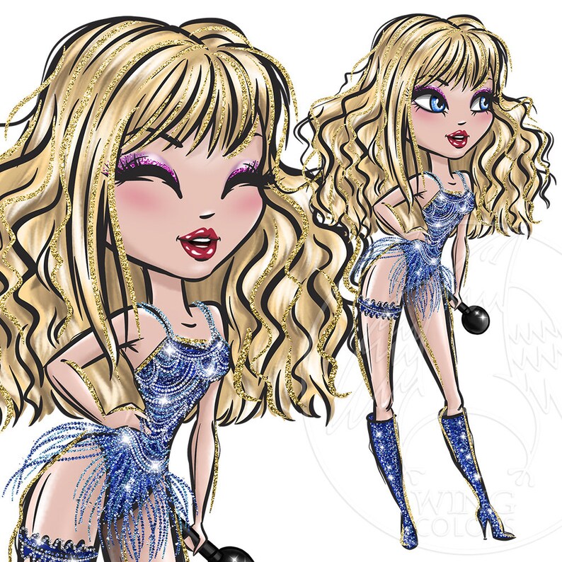 Super star singer girl digital clipart PNG. The most popular singer princess. Digital printable art, sublimation print, hand painted graphic image 6