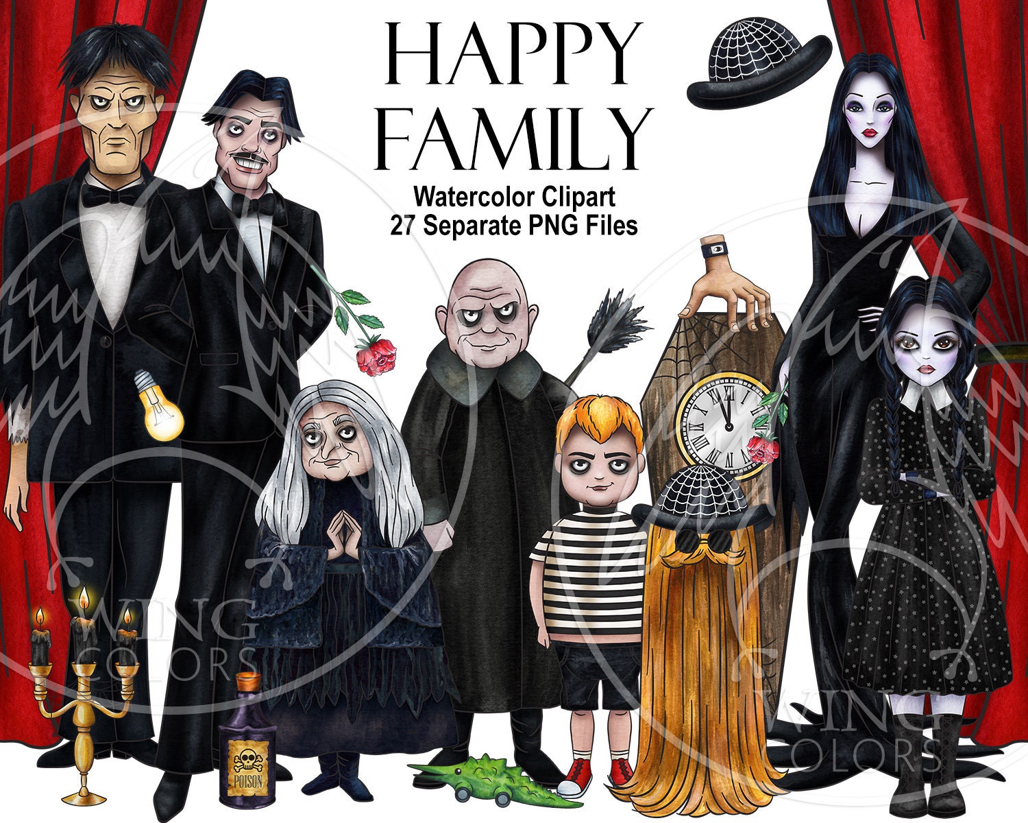 Watercolor Halloween Clipart. Happy Family Funny Gloomy - Etsy Australia Watercolor Halloween Clipart. Happy Family Funny Gloomy - Etsy Australia