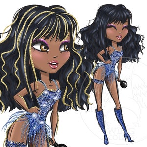 African-american super star singer girl. Digital clipart PNG. Glamour beautiful girls. Digital art, sublimation print, hand painted graphic image 7