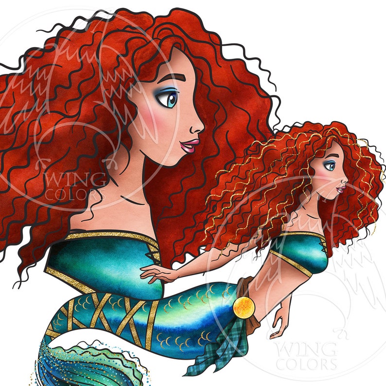 Watercolor Ocean Princesses clipart. Beautiful siren. Mermaid Princesses fantasy art. Digital print, printable art hand painted graphic, PNG image 6