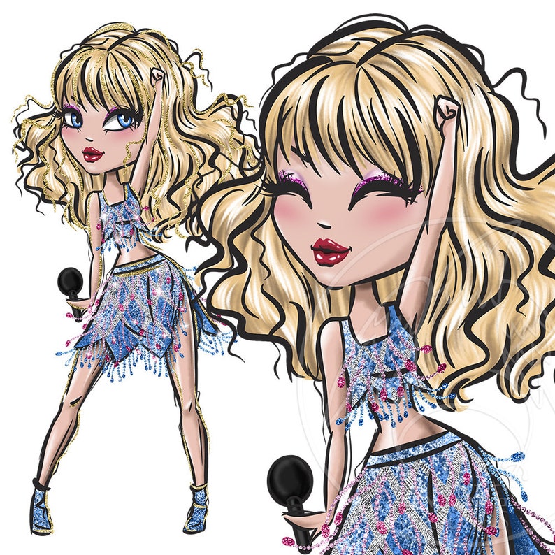 Super star singer girl digital clipart PNG. The most popular singer princess. Digital printable art, sublimation print, hand painted graphic image 8