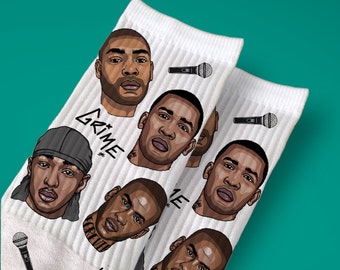 UK GRIME socks | inspired Uk hip hop white socks| Wiley | Kano | Skepta | Jme