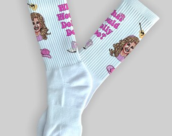 DOLLY Socks Country MUSIC Design White Socks Unique Gift