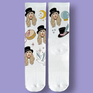 STEVIE socks | Mac | MUSIC design white socks | unique gift | music gift | birthday | face socks | comfort Peace