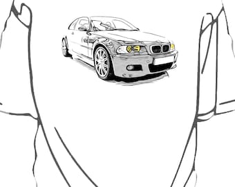 Original Art sketch T-shirt. BMW E46 M3 Tee. Top.