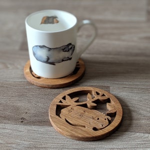 Posavasos de conejillo de indias (roble), regalos para conejillos de indias, conejillos de indias, amantes de los conejillos de indias