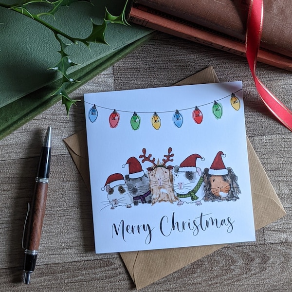 Christmas Fairy Lights Guinea Pig Christmas Card