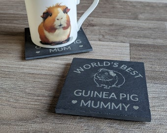 Personalised World's Best Guinea Pig Mummy Coaster, Guinea Pig Mum, Guinea Pig Lover, Guinea Pig Gifts, Engraved Coaster, Slate Coaster