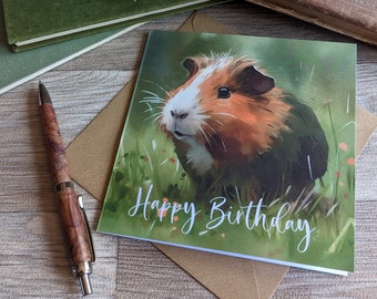 Guinea Pig Birthday Card (Tricolour), guinea pig gifts, guinea pigs, guinea pig lover, guinea pig card, guinea pig stationery