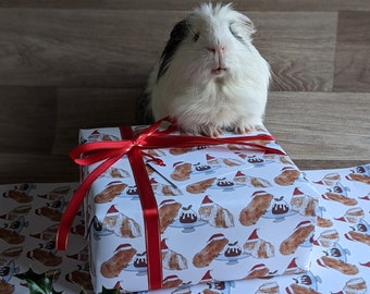Guinea Pig Christmas Gift Wrap Wrapping Paper and Gift Tag Set (Pudding) Guinea Pig lover, Guinea Pig Gifts, Guinea Pig Wrapping Paper