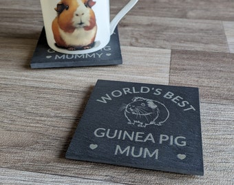 Personalised World's Best Guinea Pig Mum Coaster, Guinea Pig Mummy, Guinea Pig Lover, Guinea Pig Gifts, Engraved Coaster, Slate Coaster