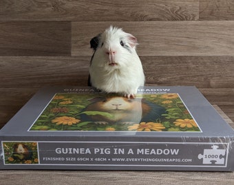 Guinea Pig Jigsaw Puzzle (1000 piece) 'Guinea Pig in a Meadow' (Gifts for guinea pig lovers, guinea pig gifts, cute guinea pigs)