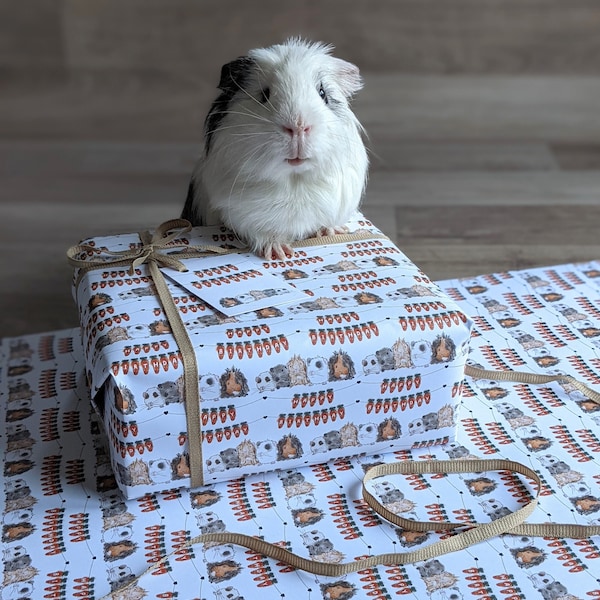 Guinea Pig Birthday Gift Wrap Wrapping Paper and Gift Tag Set