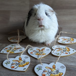 Guirnalda de madera con forma de corazón de conejo y cobaya (collar de margaritas)