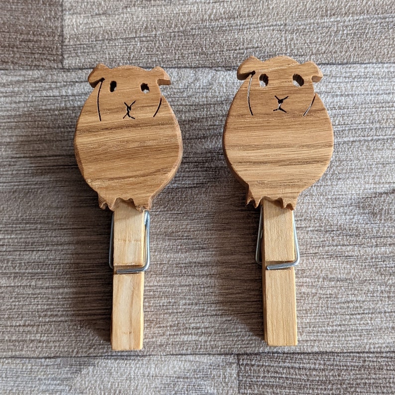 Oak Guinea Pig Kitchen Clips Storage Pegs Set of 2 image 5