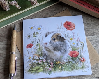 Guinea Pig Open/Blank Card (Spring Flowers), Guinea Pig Gifts, Guinea Pigs, Guinea Pig Lover, Guinea Pig Card, Guinea Pig Themed