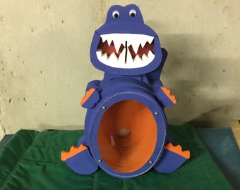 Big Blue Dinosaur wooden piggy bank