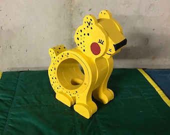 Cheetah wooden piggy bank