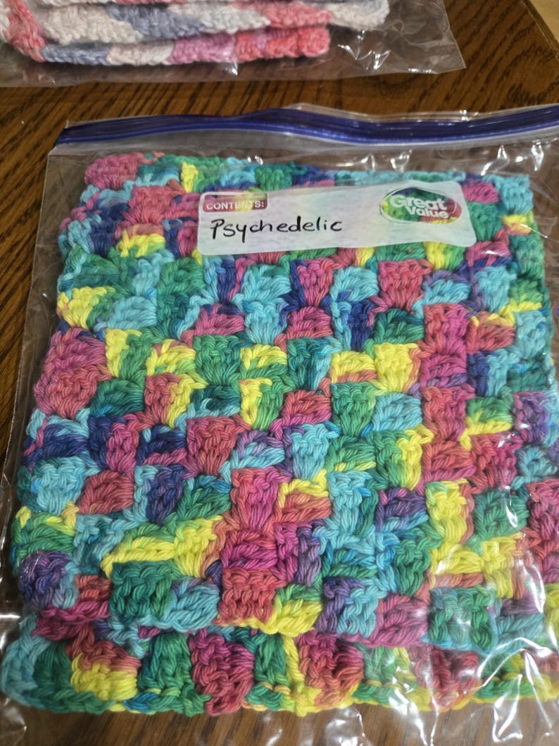 100% USA Cotton Handmade Crochet Dish Clothes Psychedelic