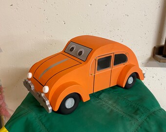 Orange Volkswagen Bug wooden piggy bank