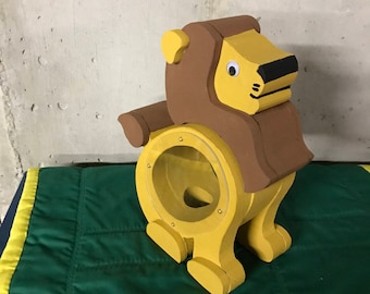 Lion wooden piggy bank