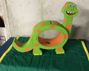 Friendly Dinosaur wooden piggy bank
