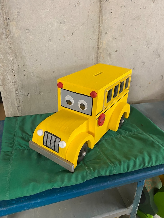 School Bus Wooden Piggy Bank Etsy