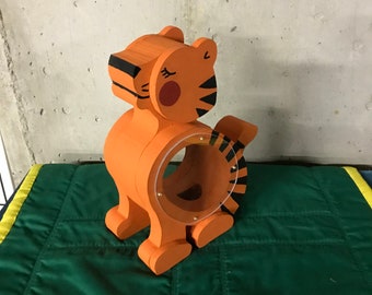 Tiger wooden piggy bank