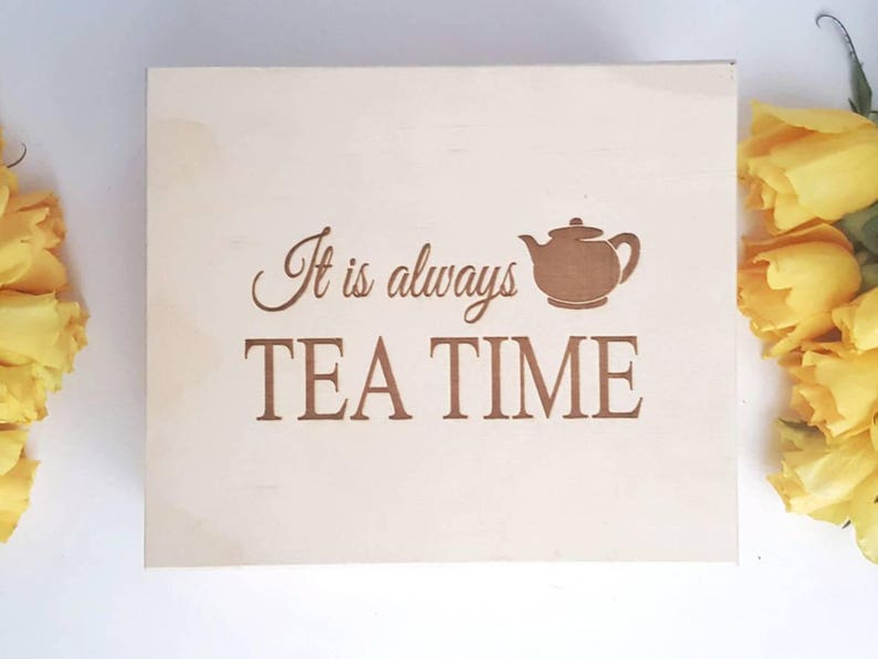 Tea Box with Compartments Wooden Box Tea Bags Box Personalised Box Box with Dividers Box with Sections Tea Gift Tea Lover Tea Party 6 sizes image 4