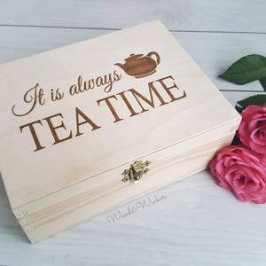 Tea Box with Compartments Wooden Box Tea Bags Box Personalised Box Box with Dividers Box with Sections Tea Gift Tea Lover Tea Party 6 sizes image 1