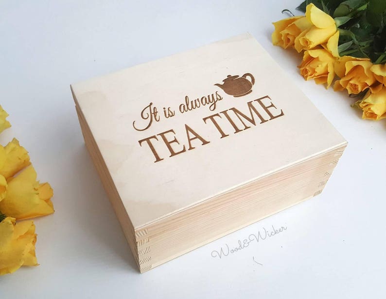 Tea Box with Compartments Wooden Box Tea Bags Box Personalised Box Box with Dividers Box with Sections Tea Gift Tea Lover Tea Party 6 sizes image 2