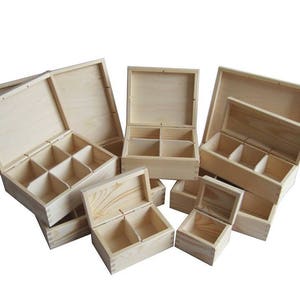 Tea Box with Compartments Wooden Box Tea Bags Box Personalised Box Box with Dividers Box with Sections Tea Gift Tea Lover Tea Party 6 sizes image 5