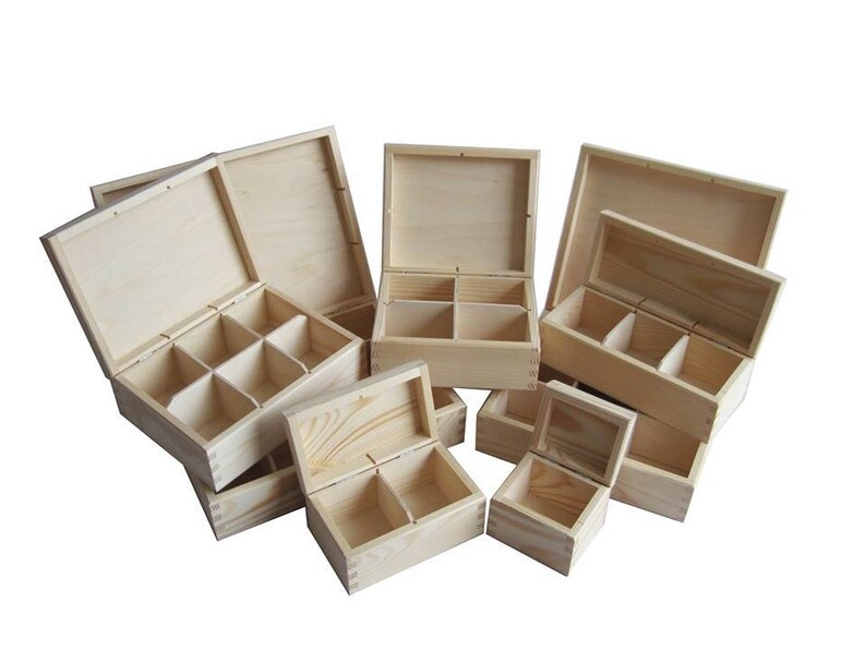 Tea Box with Compartments Wooden Box Tea Bags Box Personalised Box Box with Dividers Box with Sections Tea Gift Tea Lover Tea Party 6 sizes image 5