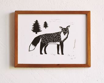 fox · original linocut · Din A5