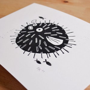 pufferfish original linocut image 4