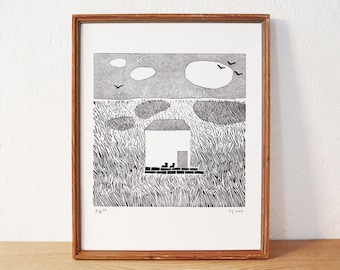 house 3 · original linocut · limited edition