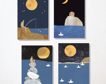 Postcard set of 4 "boats"