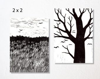 Postcard set of 4 "field and birds"