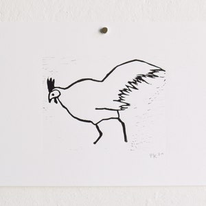 rooster original linocut image 2